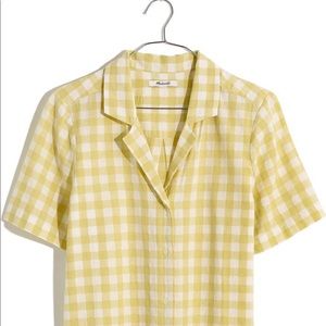 Madewell Gingham Check Linen Blend Boxy Camp Shirt